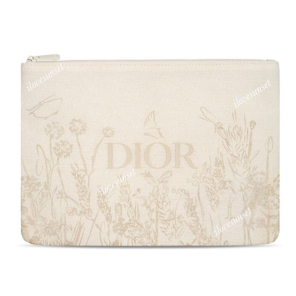 Dior Beige Floral Canvas Cosmetic Pouch
